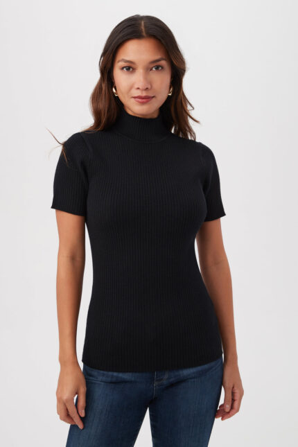 ARMENI MERINO WOOL SHORT SLEEVE MOCKNECK TOP