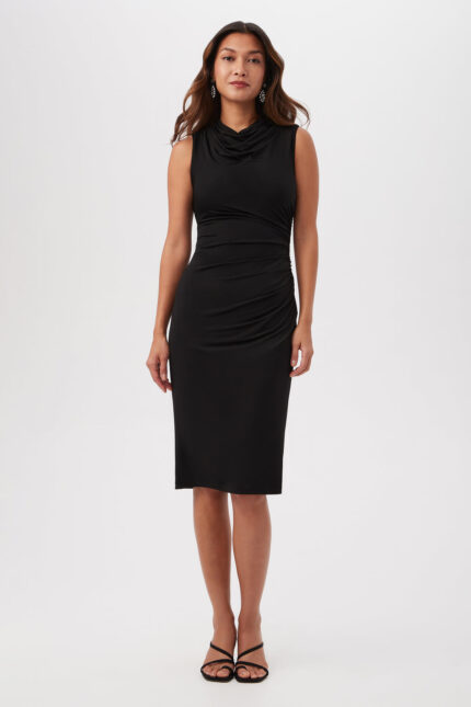 SPRUCE SLEEVELESS SHEATH DRESS WITH DRAPED NECKLINE