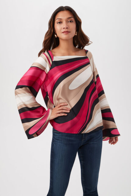 TORIE SQUARE NECK TOP WITH LONG BELL SLEEVES