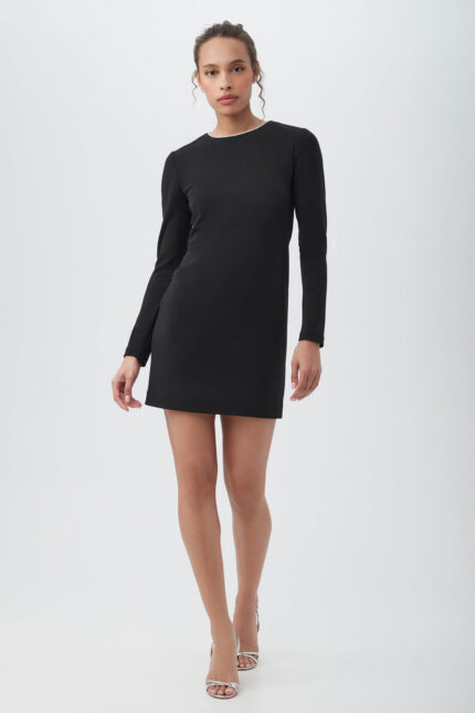 VALENTINE LONG SLEEVE SHEATH DRESS WITH RHINESTONE TRIM